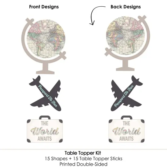 Big Dot of Happiness World Awaits - Travel Themed Party Centerpiece Sticks - Table Toppers - Set of 15 {6}