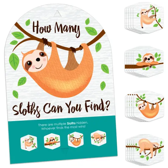 Big Dot of Happiness Let&rsquo;s Hang - Sloth - Baby Shower or Birthday Party Scavenger Hunt - 1 Stand and 48 Game Pieces - Hide and Find Game {1}