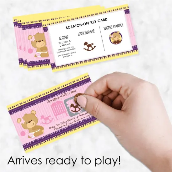 Big Dot of Happiness Baby Girl Teddy Bear - Baby Shower or Birthday Party Game Scratch Off Cards - 22 Count {3}