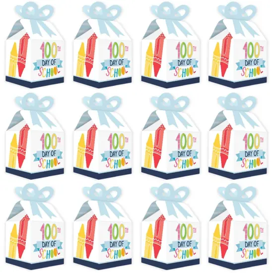 Big Dot of Happiness Happy 100th Day of School - Square Favor Gift Boxes - 100 Days Party Bow Boxes - Set of 12 {6}