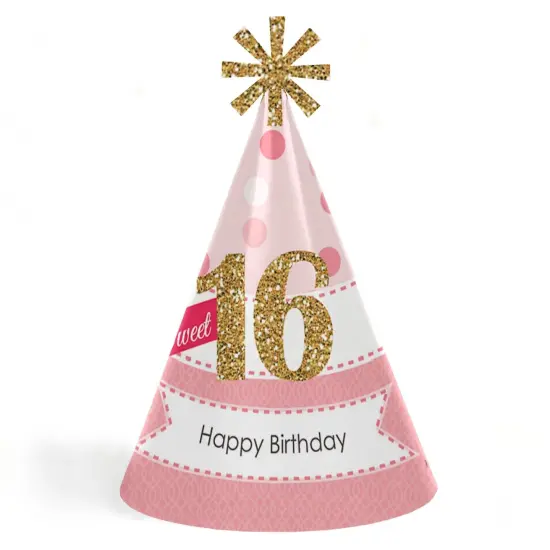 Big Dot of Happiness Sweet 16 - Cone Happy Birthday Party Hats for Kids and Adults - Set of 8 (Standard Size) {1}