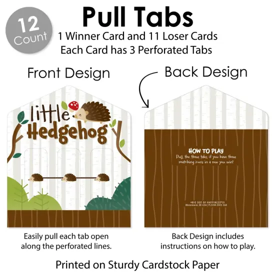 Big Dot of Happiness Forest Hedgehogs - Woodland Birthday Party or Baby Shower Game Pickle Cards - Pull Tabs 3-in-a-Row - Set of 12 {6}