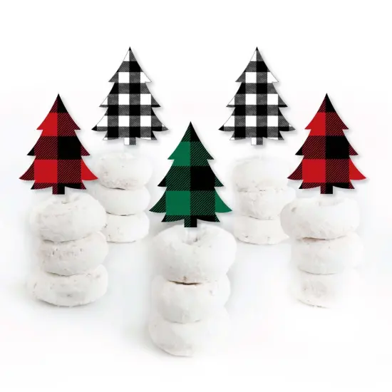 Big Dot of Happiness Holiday Plaid Trees - Dessert Cupcake Toppers - Buffalo Plaid Christmas Party Clear Treat Picks - Set of 24 {3}