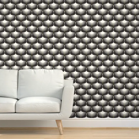 Peel & Stick Wallpaper 2FT Wide Art Deco Swan Water Bird Fly Migrate Black And White Traditional Midcentury Modern Custom Removable Wallpaper by Spoonflower {5}