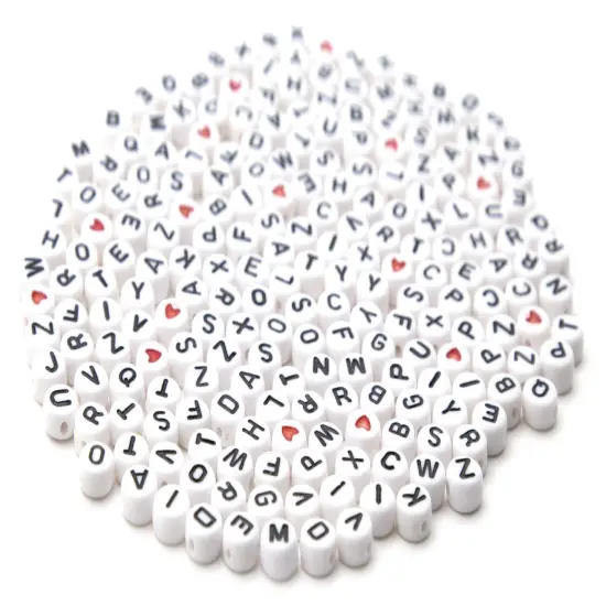 CousinDIY Alphabet Beads 7mm 250/Pkg-White Round With Black Letter {3}