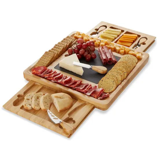 Casafield Charcuterie Board Gift Set, Bamboo Cheese Board with Slate Cheese Plate and Knives, Wooden Serving Platter for Housewarming, Wedding, Birthday {1}