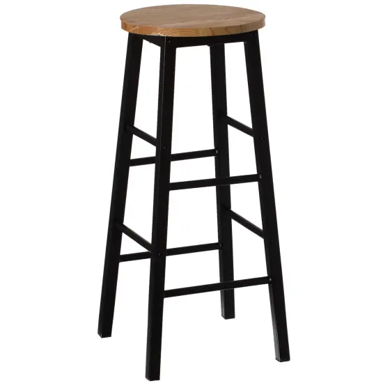 Wooden Rustic Round Bar Stool with Footrest for Indoor and Outdoor {1}