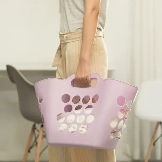 Flexible Plastic Laundry Basket - Square Storage Hamper with Side Handles for Easy Carrying - Versatile Organizer for Laundry, and Household Storage Small Purple {4}