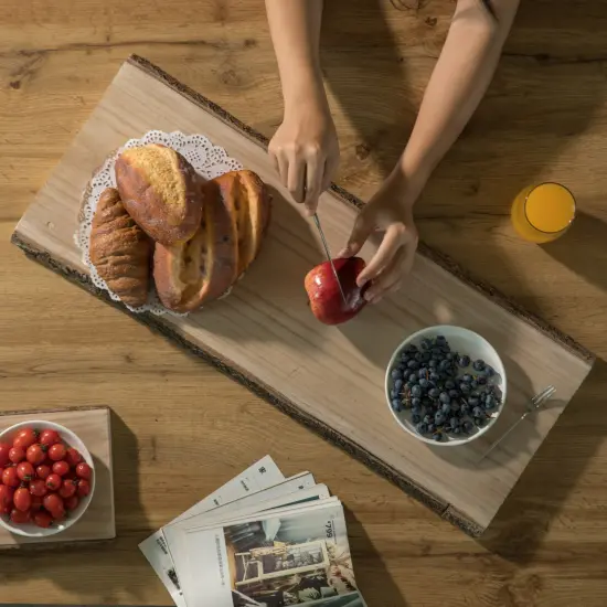Rustic Natural Tree Log Wooden Rectangular Shape Serving Tray Cutting Board {6}