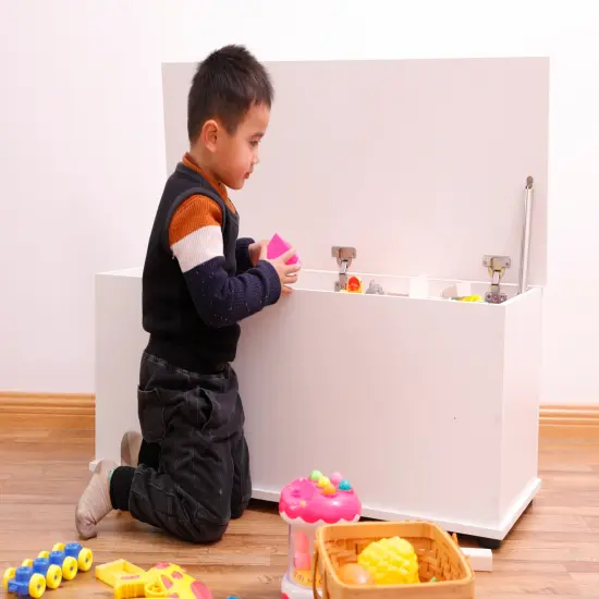 Large Storage Toy Box with Soft Closure Lid, Wooden Organizing Furniture Storage Chest White {2}