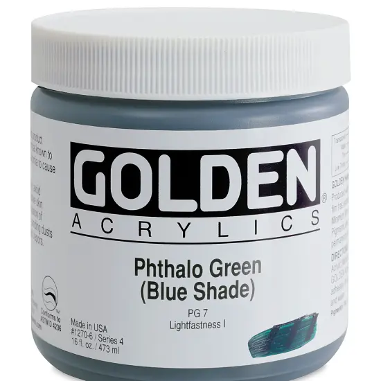 Golden Heavy Body Artist Acrylics - Phthalo Green (Blue Shade), 16 oz Jar {2}