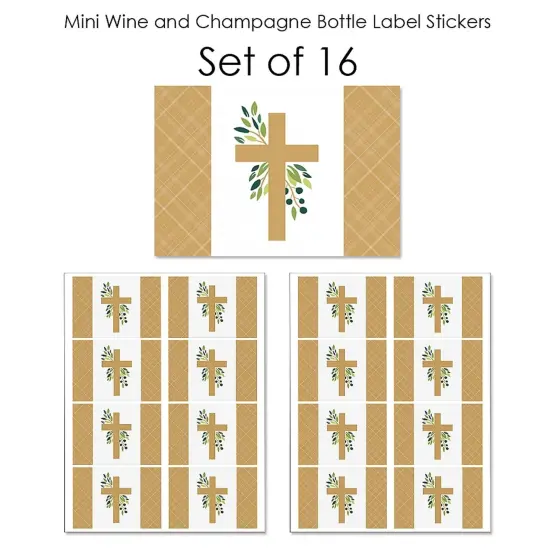Big Dot of Happiness Elegant Cross - Mini Wine and Champagne Bottle Label Stickers - Religious Party Favor Gift for Women and Men - Set of 16 {7}