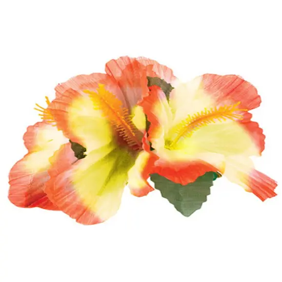 Orange And Yellow Luau Hawaiian Flower Hibiscus Costume Accessory Hair Clips {1}