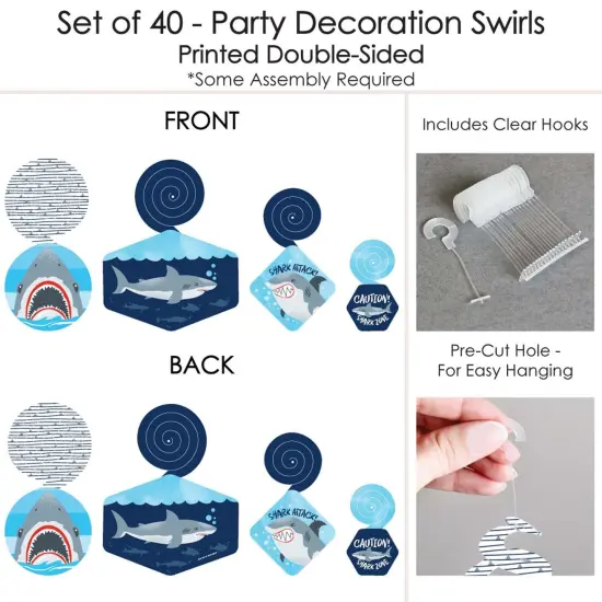 Big Dot of Happiness Shark Zone - Jawsome Party or Birthday Party Hanging Decor - Party Decoration Swirls - Set of 40 {7}