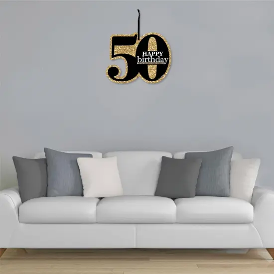Big Dot of Happiness Adult 50th Birthday - Gold - Hanging Porch Birthday Party Outdoor Decorations - Front Door Decor - 1 Piece Sign {4}
