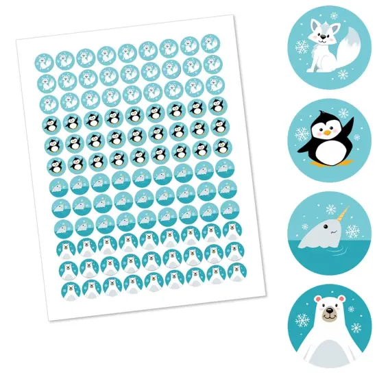 Big Dot of Happiness Arctic Polar Animals - Baby Shower or Birthday Party Round Candy Sticker Favors - Labels Fits Chocolate Candy (1 Sheet of 108) {3}