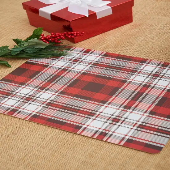 Fireside Red & Black Plaid Hardboard Set of 6 Placemats 12.75" x 16" {4}