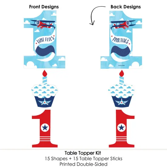 Big Dot of Happiness 1st Birthday Taking Flight - Airplane - Vintage Plane First Birthday Party Centerpiece Sticks - Table Toppers - Set of 15 {6}