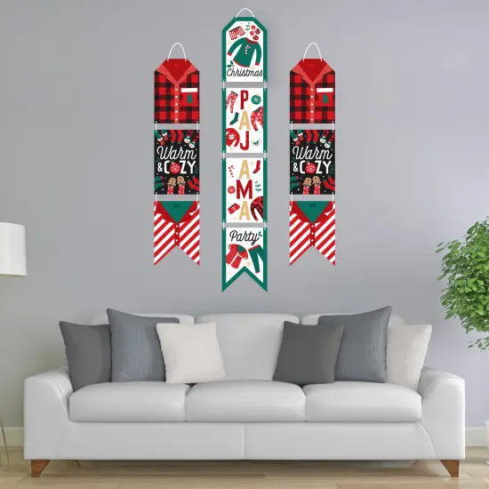 Big Dot of Happiness Christmas Pajamas - Hanging Vertical Paper Door Banners - Holiday Plaid PJ Party Wall Decoration Kit - Indoor Door Decor {3}