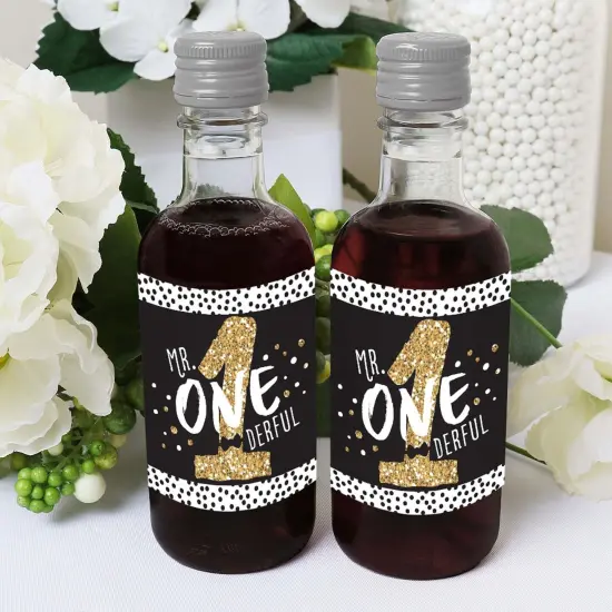 Big Dot of Happiness 1st Birthday Little Mr. Onederful - Mini Wine Bottle Label Stickers - First Birthday Favor Gift for Women and Men - Set of 16 {6}