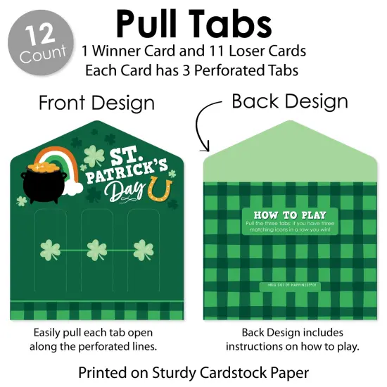 Big Dot of Happiness Shamrock St. Patrick's Day - Saint Paddy&rsquo;s Day Party Game Pickle Cards - Pull Tabs 3-in-a-Row - Set of 12 {6}