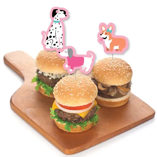 Big Dot of Happiness Pawty Like a Puppy Girl - Dessert Cupcake Toppers - Pink Dog Baby Shower or Birthday Party Clear Treat Picks - Set of 24 {4}