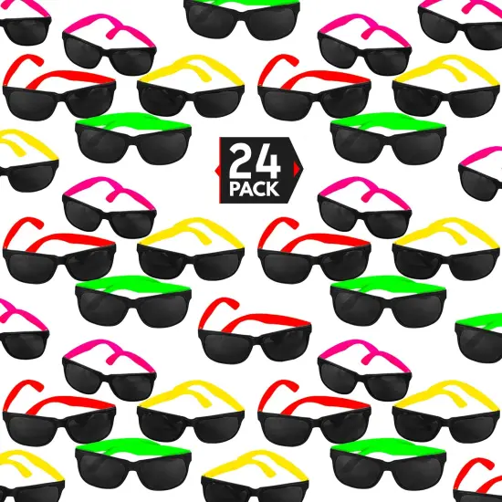 24 Pack 80's Style Neon Party Sunglasses - Fun Gift, Party Favors, Party Toys, Goody Bag Favors {1}