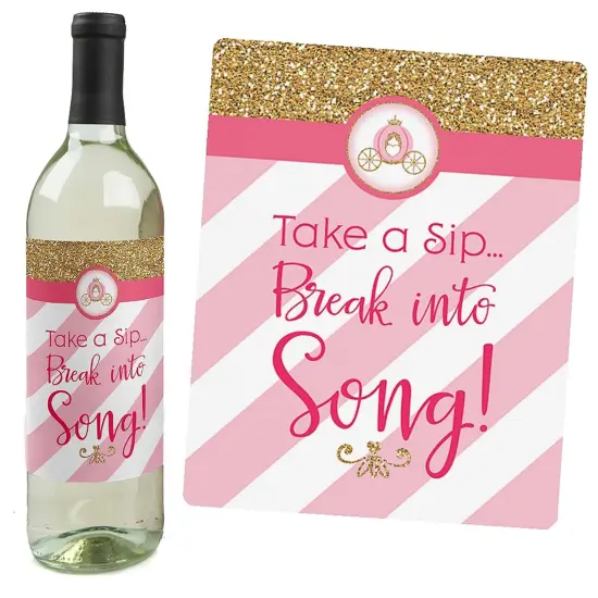Big Dot of Happiness Little Princess Crown - Pink & Gold Baby Shower or Birthday Party Decor for Women and Men - Wine Bottle Label Stickers - Set of 4 {7}