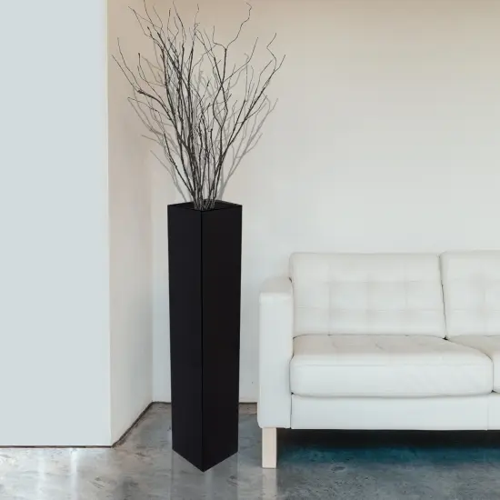 Large Tall Rectangular Wooden Modern Floor Vase - Sleek Contemporary Decor Accent for Living Room, Bedroom, Hallway and Entryway - Handcrafted Decorative Display Piece with Elegant Design Large Black {5}