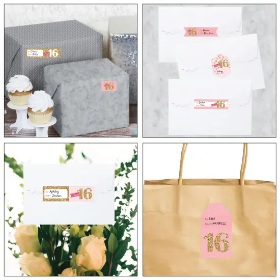 Big Dot of Happiness Sweet 16 - Assorted 16th Birthday Party Gift Tag Labels - To and From Stickers - 12 Sheets - 120 Stickers {7}