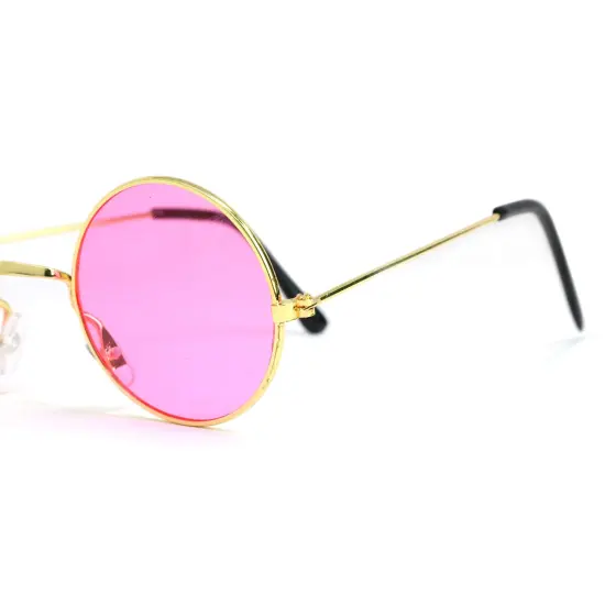 Pink Round Hippie Glasses - Pink 60's Style Hipster Circle Sunglasses - 1 Pair {4}
