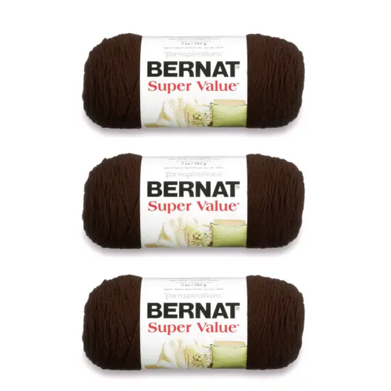Bernat Super Value Chocolate Yarn - 3 Pack of 198g/7oz - Acrylic - 4 Medium (Worsted) - 426 Yards - Knitting/Crochet {1}