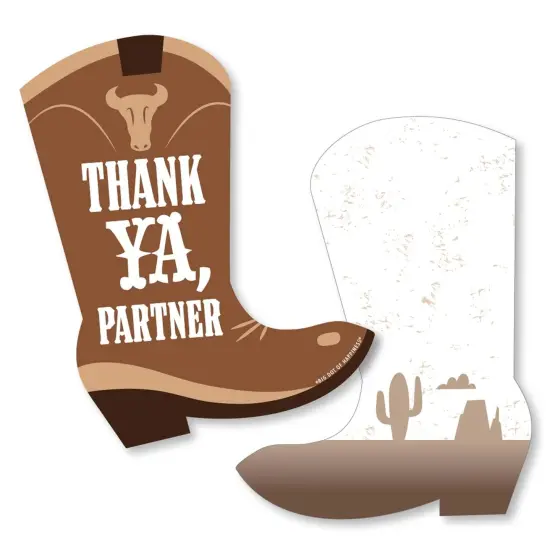 Big Dot of Happiness Western Hoedown - Shaped Thank You Cards - Wild West Cowboy Party Thank You Note Cards with Envelopes - Set of 12 {1}