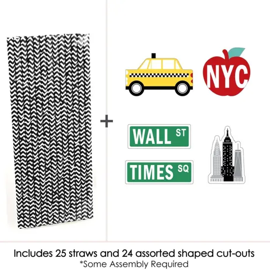 Big Dot of Happiness NYC Cityscape - Paper Straw Decor - New York City Party Striped Decorative Straws - Set of 24 {4}