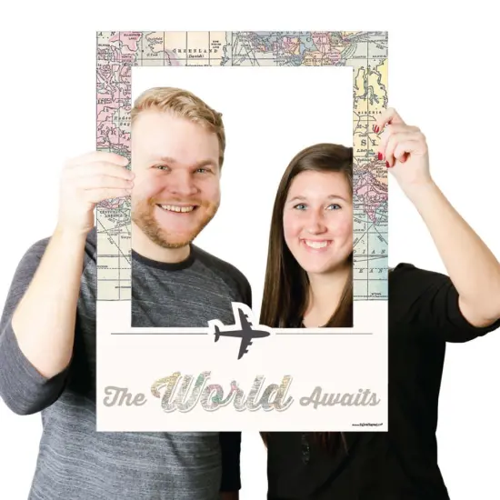 Big Dot of Happiness World Awaits - Travel Themed Party Selfie Photo Booth Picture Frame & Props - Printed on Sturdy Material {4}