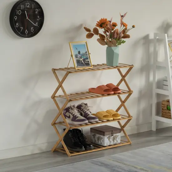 Bamboo Foldable Shoe Rack, Free Standing Shoe Organizer Storage Rack {3}