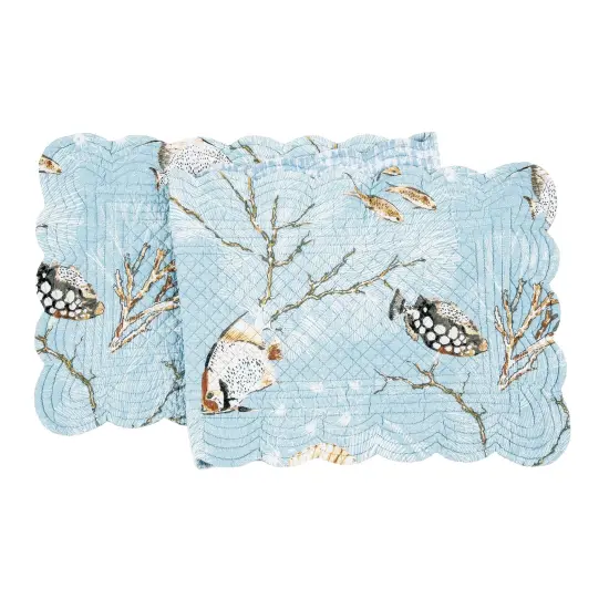 Meraki Island Quilted Reversible Blue Coastal Dining Table Runner {1}
