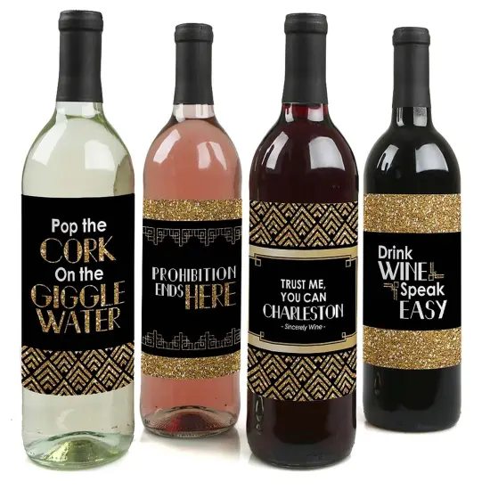 Big Dot of Happiness Roaring 20's - 1920s Art Deco Jazz Party Decorations for Women and Men - Wine Bottle Label Stickers - Set of 4 {1}