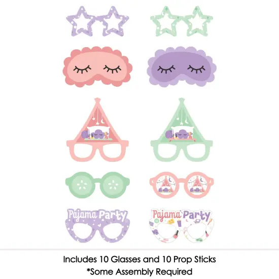 Big Dot of Happiness Pajama Slumber Party Glasses and Masks - Paper Card Stock Girls Sleepover Birthday Party Photo Booth Props Kit - 10 Count {6}