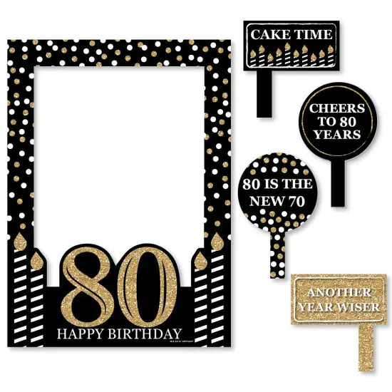 Big Dot of Happiness Adult 80th Birthday - Gold - Birthday Party Selfie Photo Booth Picture Frame & Props - Printed on Sturdy Material {7}