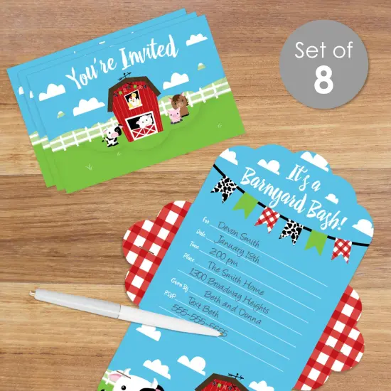 Big Dot of Happiness Farm Animals - Fill-In Cards - Barnyard Baby Shower or Birthday Party Fold and Send Invitations - Set of 8 {3}