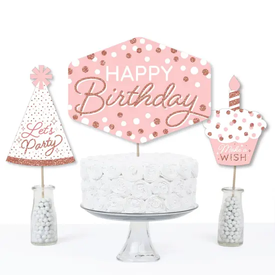 Big Dot of Happiness Pink Rose Gold Birthday - Happy Birthday Party Centerpiece Sticks - Table Toppers - Set of 15 {4}