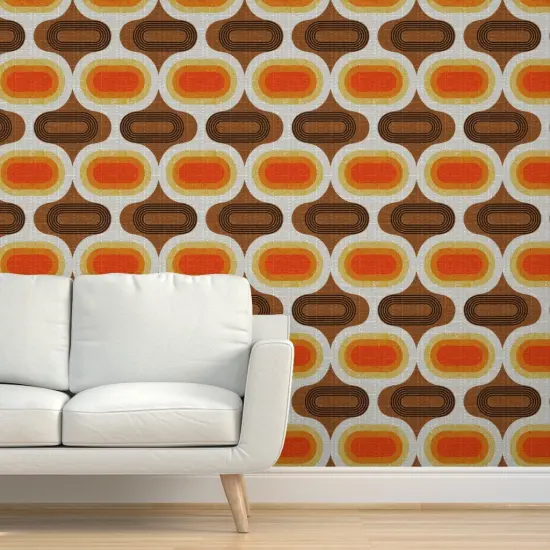 Pre-Pasted Wallpaper 2FT Wide Retro Orange Geometric Ogee Midcentury Faux Texture Jumbo Scale Custom Pre-pasted Wallpaper by Spoonflower {5}