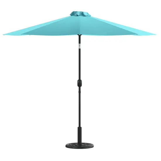 Merrick Lane Bali Patio Umbrella with Base - 9' Polyester Patio Umbrella - 30+ UV Protection - Waterproof Cement Base with 1.5" Diameter Aluminum Pole Teal {1}
