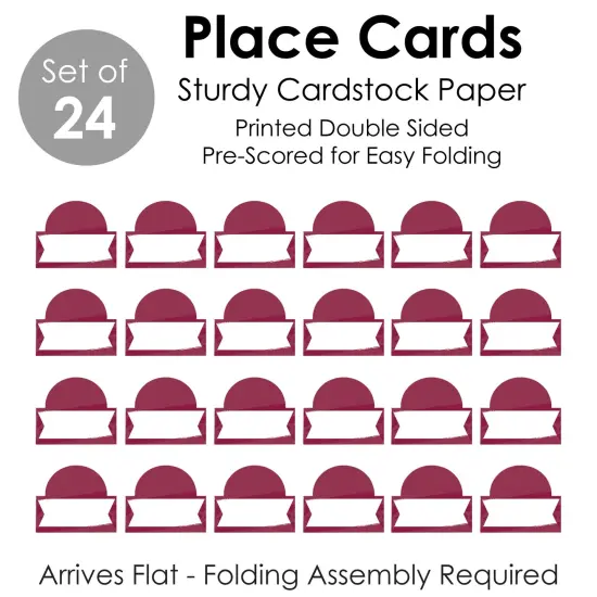 Big Dot of Happiness Burgundy Elegantly Simple - Guest Party Favors Tent Buffet Card - Table Setting Name Place Cards - Set of 24 {7}