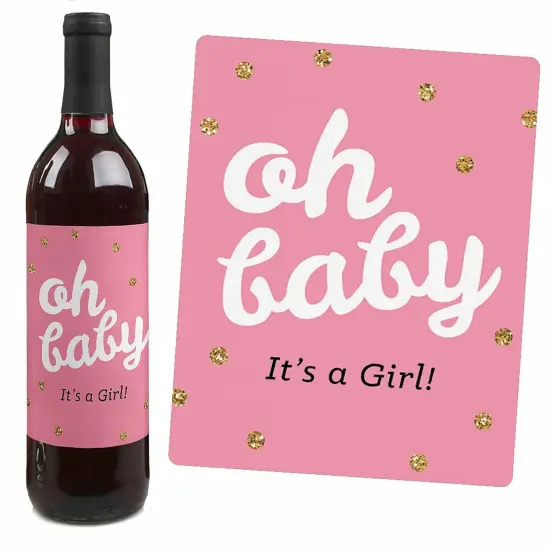Big Dot of Happiness Hello Little One - Pink and Gold - Girl Baby Shower Gift for Women and Men - Wine Bottle Label Stickers - Set of 4 {4}