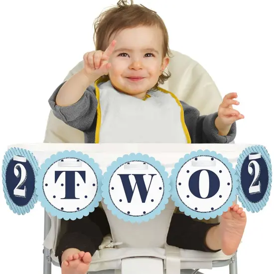 Big Dot of Happiness Two Much Fun - Boy Highchair Decor - 2nd Birthday High Chair Banner {1}