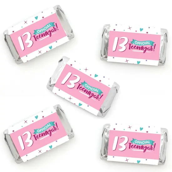 Big Dot of Happiness Girl 13th Birthday - Mini Candy Bar Wrapper Stickers - Official Teenager Birthday Party Small Favors - 40 Count {1}
