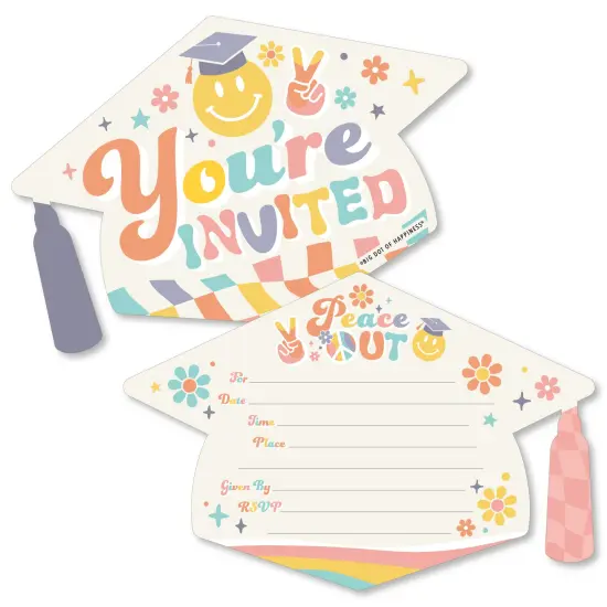 Big Dot of Happiness Groovy Grad - Shaped Fill-In Invitations - Hippie Graduation Party Invitation Cards with Envelopes - Set of 12 {1}