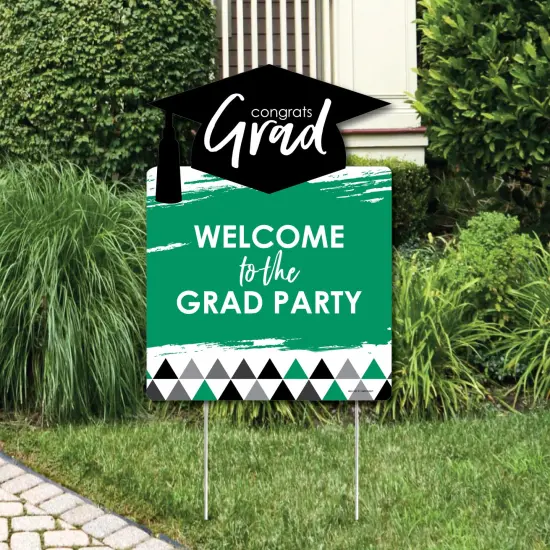 Big Dot of Happiness Green Graduation Party Decorations - Grad Party Welcome Yard Sign {1}